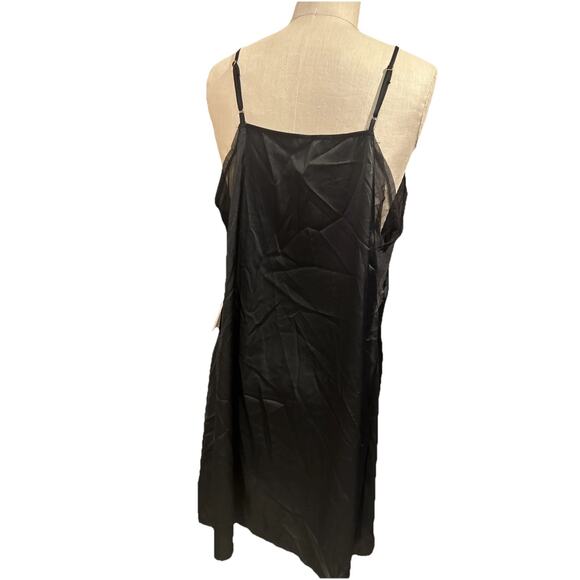 New Stars Above Black Satin Mesh Detail Nightgown Slip Black Size Large - Picture 5 of 7